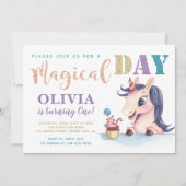 Schattig Roos Gold Unicorn Birthday Kaart (Voorkant)