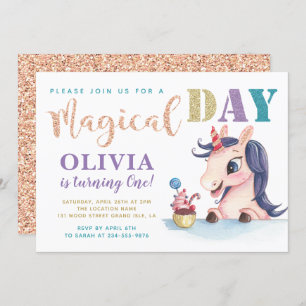Schattig Roos Gold Unicorn Birthday Kaart