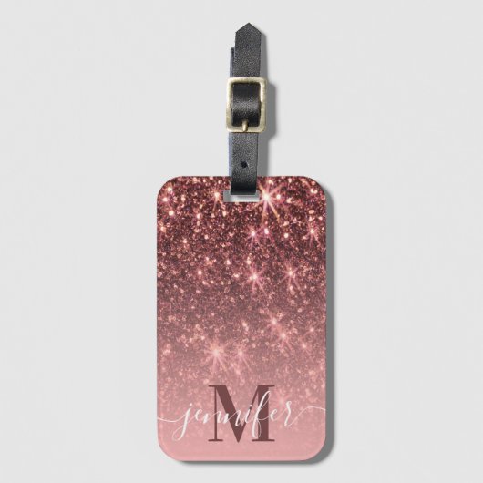 Schattig Roos gouden glitter Bagagelabel (Voorkant (verticaal))