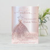 Schattig Roos gouden glitterjurk kalligrafie Kaart (Staand voorkant)