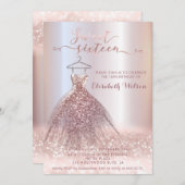 Schattig Roos gouden glitterjurk kalligrafie Kaart (Voorkant / Achterkant)