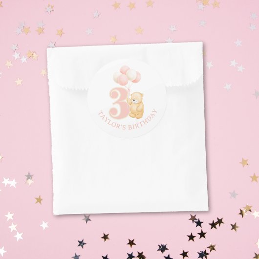 Schattig roze 3 jaar oud Verjaardag Ronde Sticker