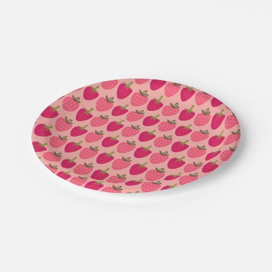 Schattig roze aardbei print papieren Borden Papieren Bordje (Gekanteld)