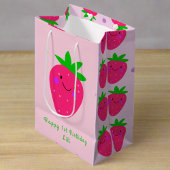 Schattig roze aardbeien 1e verjaardag baby meisje medium cadeauzakje