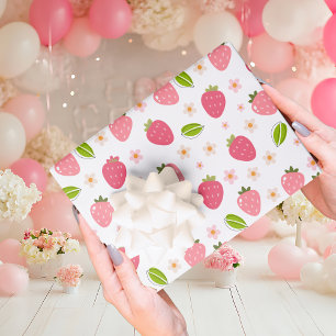 Schattig Roze Aardbeien Meisjes Verjaardag Inpakpapier Vel
