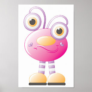 Schattig Roze Alien Met Grote Ogen Poster