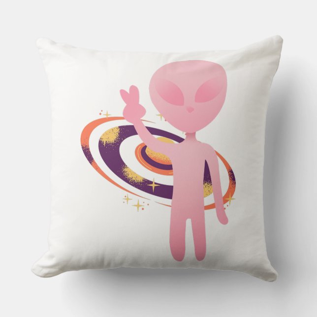 Schattig Roze Alien Vredesteken Stelsel Vector Kussen (Voorkant)