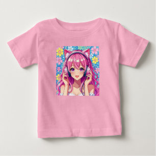Schattig Roze Anime Meisje met Hoofdtelefoon