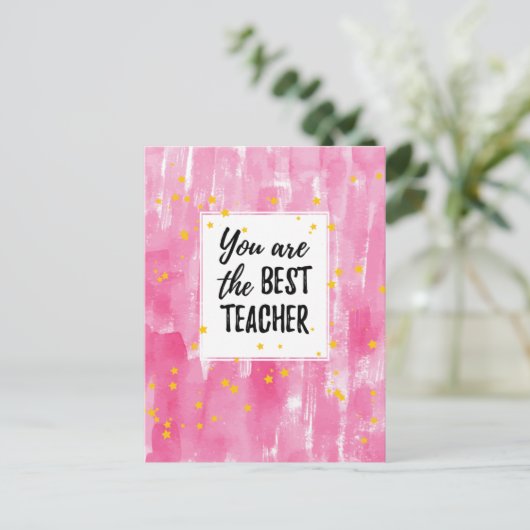 Schattig Roze Aquarel Beste Leraar Waardering Briefkaart (Staand voorkant)