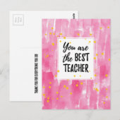 Schattig Roze Aquarel Beste Leraar Waardering Briefkaart (Voorkant / Achterkant)