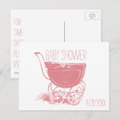 Schattig Roze Baby Girl Carriage Retro Baby shower Uitnodiging Briefkaart (Voorkant / Achterkant)