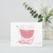 Schattig Roze Baby Girl Carriage Retro Baby shower Uitnodiging Briefkaart (Staand voorkant)
