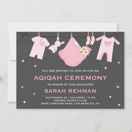 Schattig roze baby meisje Aqiqah Kaart (Voorkant)