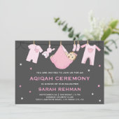 Schattig roze baby meisje Aqiqah Kaart (Staand voorkant)