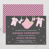 Schattig roze baby meisje Aqiqah Kaart (Voorkant / Achterkant)