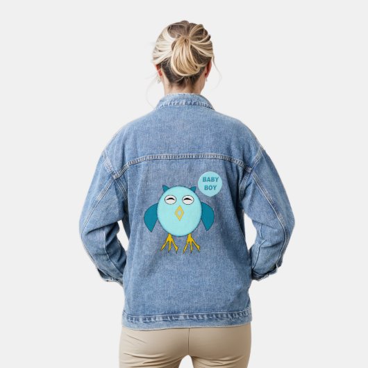 Schattig roze baby meisje uil geslacht onthullen denim jacket (Model)