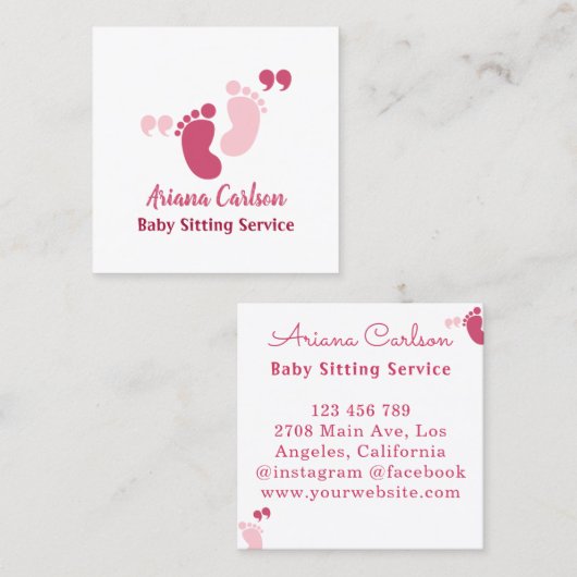 Schattig Roze Baby Sitter Kinderdagverblijf Vierkante Visitekaartje (Voorkant / Achterkant)