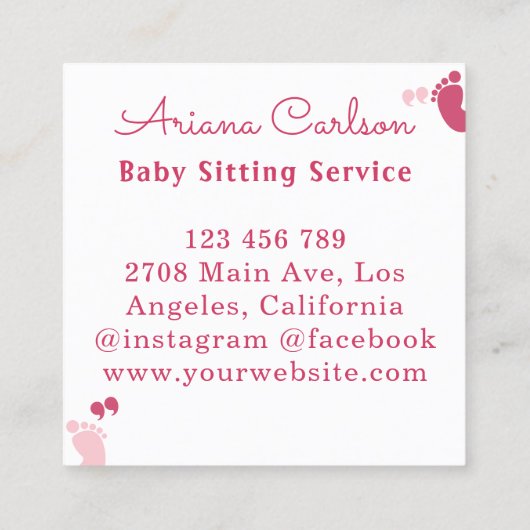 Schattig Roze Baby Sitter Kinderdagverblijf Vierkante Visitekaartje (Achterkant)