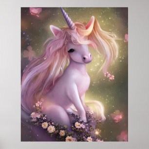 Schattig Roze Baby Unicorn Poster