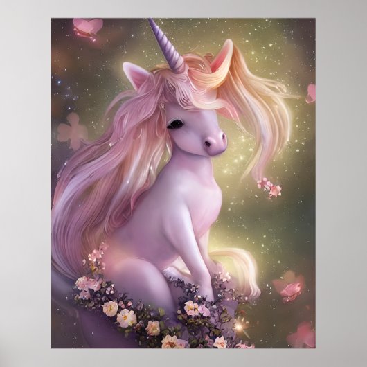 Schattig Roze Baby Unicorn Poster (Voorkant)