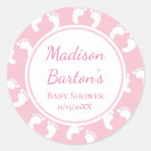 Schattig roze Baby voetafdrukken op maat meisje Ba Ronde Sticker (Voorkant)