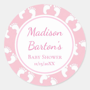 Schattig roze Baby voetafdrukken op maat meisje Ba Ronde Sticker