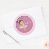 Schattig roze ballerina 4 aangepaste naam ronde sticker (Envelop)