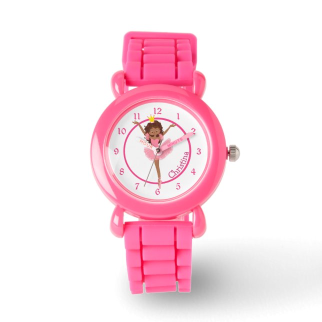 Schattig roze ballerina gepersonaliseerde Kinder Horloge (Voorkant)