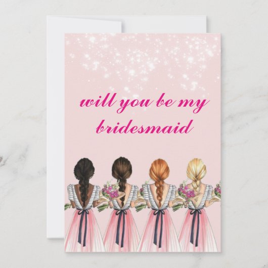 schattig roze ben je mijn bruidsmeisje kaart (Voorkant)