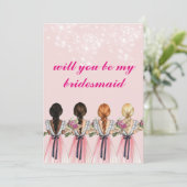 schattig roze ben je mijn bruidsmeisje kaart (Staand voorkant)