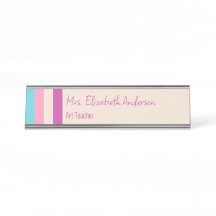 Schattig Roze Blauw Beige Gestreepte & Docent Naam