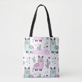 Schattig Roze & Blauwe Llama Canvas tas (Voorkant)