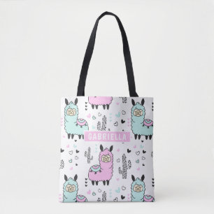 Schattig Roze & Blauwe Llama Canvas tas