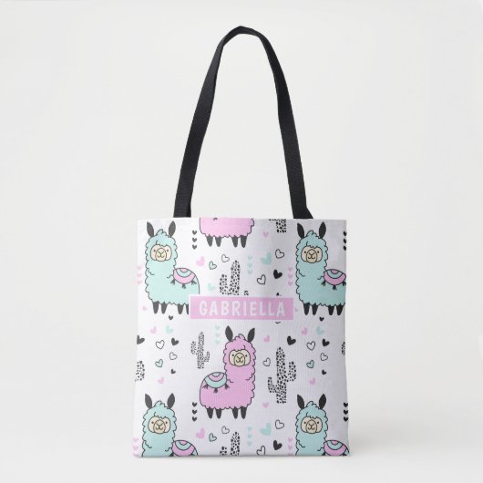 Schattig Roze & Blauwe Llama Canvas tas (Voorkant)