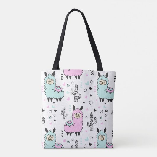 Schattig Roze & Blauwe Llama Canvas tas (Achterkant)