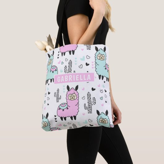Schattig Roze & Blauwe Llama Canvas tas (Dichtbij)