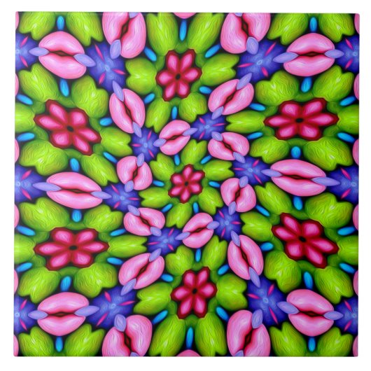 Schattig roze bloem patroon tegeltje (Voorkant)