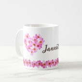 Schattig roze bloemen gepersonaliseerde vrouwen koffiemok (Voorkant links)