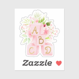 Schattig roze bloemenblokken alfabet sticker