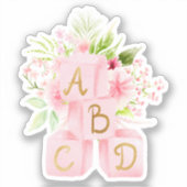 Schattig roze bloemenblokken alfabet sticker (Voorkant)