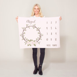 Schattig roze bloemenkrans Baby Milestone Fleece Deken