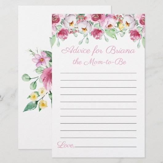 Schattig roze bloemenmeisje Baby shower spelletjes (Voorkant / Achterkant)