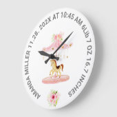 Schattig roze bloemige Baby geboortedatum Pony Car Grote Klok (Hoek)