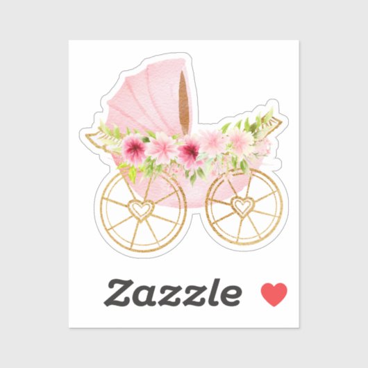 Schattig roze bloemige Baby kinderwagen Sticker (Vel)