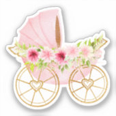 Schattig roze bloemige Baby kinderwagen Sticker (Voorkant)