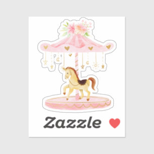 Schattig roze bloemige Pony carrousel Sticker