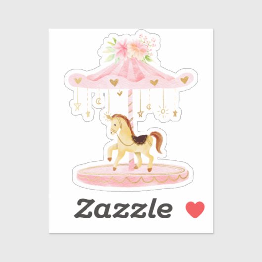 Schattig roze bloemige Pony carrousel Sticker (Vel)