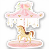 Schattig roze bloemige Pony carrousel Sticker (Voorkant)