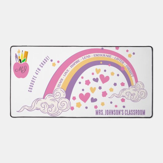 Schattig roze Boho Inspirerend Rainbow Teacher Gif Bureaumat (Voorkant)