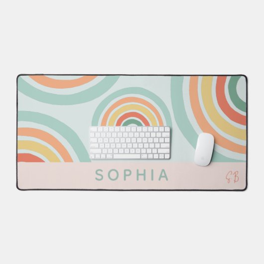 Schattig roze Boho regenboog Initialen Bureaumat (Keyboard & Muis)